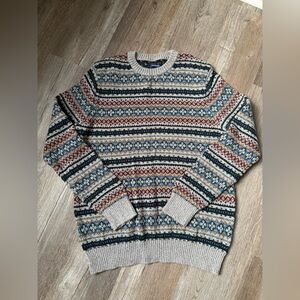 VTG GRANDPA SWEATER Multi Color Gray Blue Striped Patterned Funky Sweater Size L